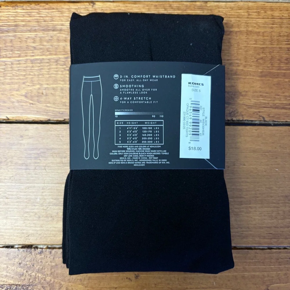 Simply Vera Vera Wang Tights Women Size 5 Black Essential Opaque Control Top NEW